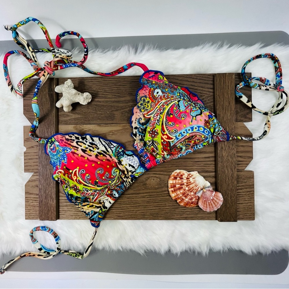 Luli Fama Crystal Wavy Triangle Bikini Top